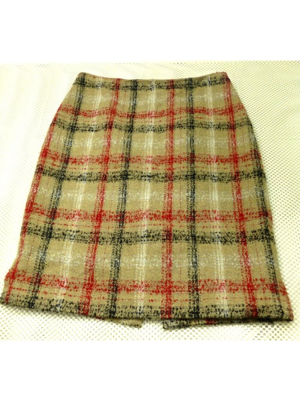Talbots Womens Plaid‎ Wool Blend Skirt Beige/Red Size 4 Fully Lined